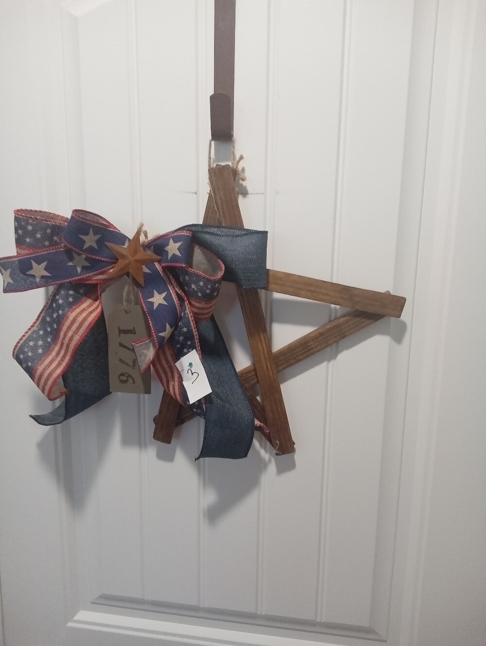 Rustic Wooden Star Door Hanger with Patriotic Bow